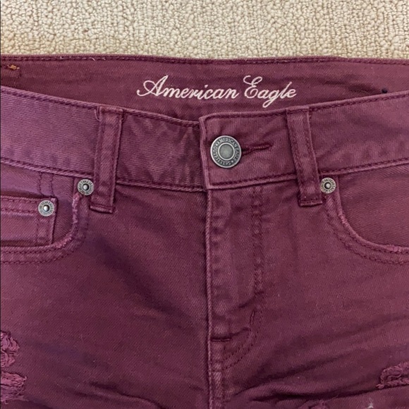 Maroon American Eagle Cut Off Shorts - Picture 2 of 4